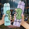 1PC Tea Rex Dinosaur Pun Art 750ml Color Plastic Sports Water Bottle Leakproof Flip Straw Lid Suitable for Sports Office Home Use