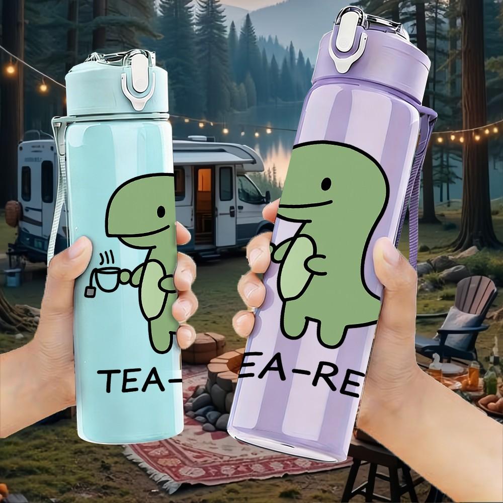 1PC Tea Rex Dinosaur Pun Art 750ml Color Plastic Sports Water Bottle Leakproof Flip Straw Lid Suitable for Sports Office Home Use