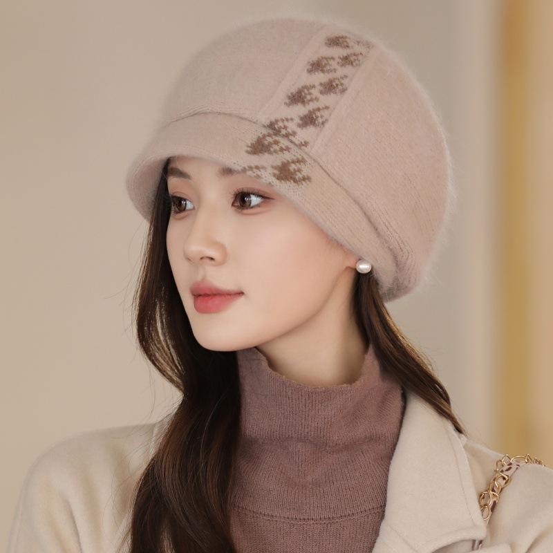 Autumn and Winter Temperament Elegant Mother Hat Women Versatile Middle-aged Elderly Knitted Wool Hat Windproof Ear Protection Beret