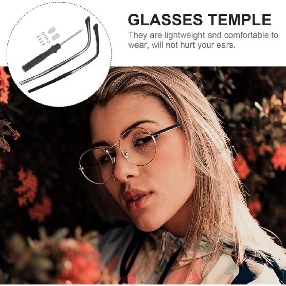 Uonlytech 2 Pairs Metal Glasses Replacement Arms Glasses Replacement Temple Glasses Arm Legs Glasses Repair Kit with Screws for Glasses Sunglasses