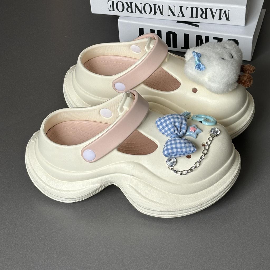Height-increasing thick-soled hole shoes for women, non-smelly feet, non-slip beach bag head slippers, fashionable versatile cool slippers