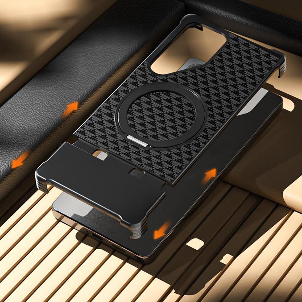 For Samsung Galaxy S25 Ultra Magnetic Case Borderless Textured PU+Metal Kickstand Phone Cover