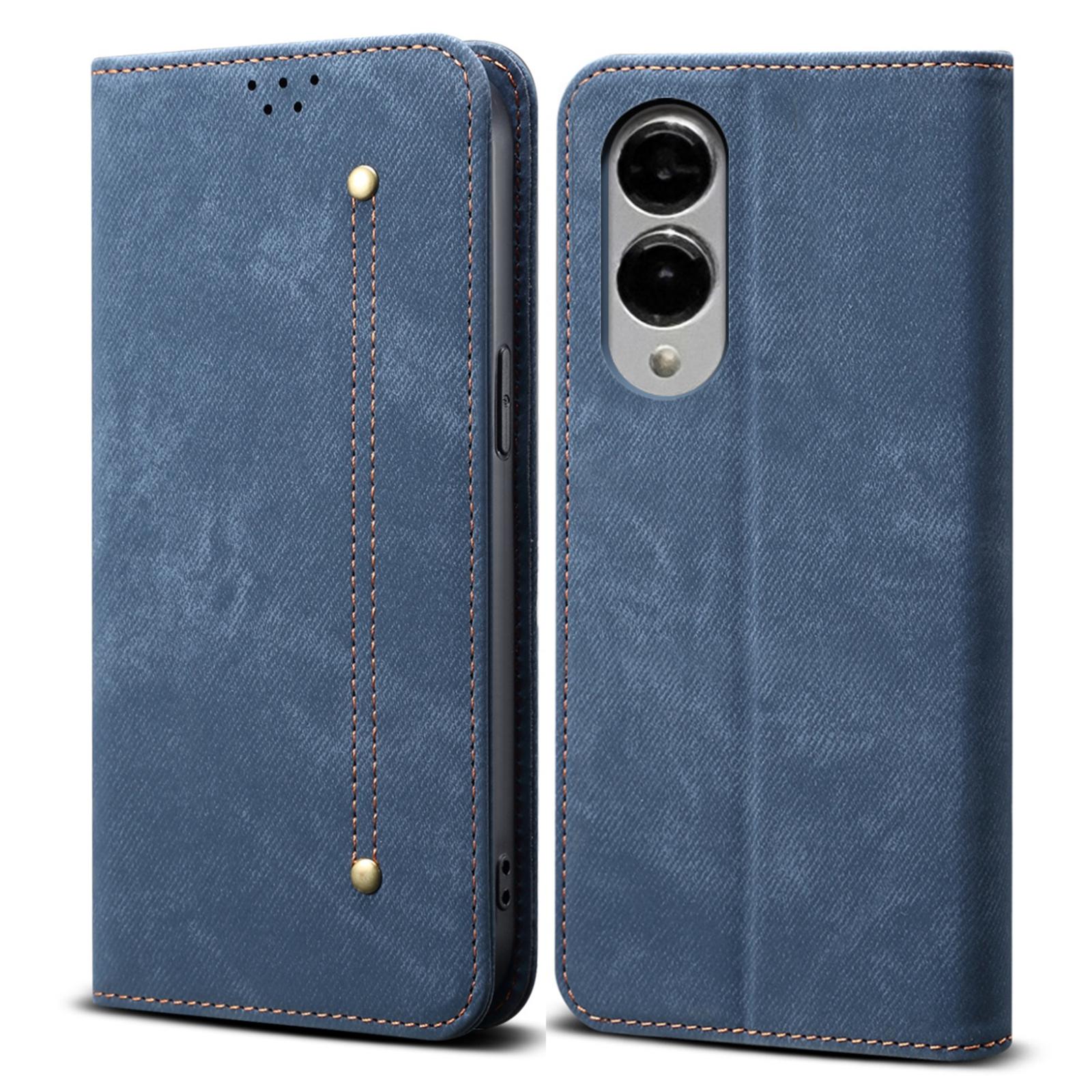 

For Samsung Galaxy S25 Edge Case Jeans Cloth Texture Anti-Scratch Leather Stand Phone Cover Blue