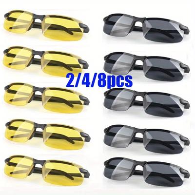 2/4/8 piezas de gafas de visión nocturna para hombres, gafas de conducir, gafas de sol con marco de PC, gafas antideslumbrantes para exteriores, para manejar de noche, gafas deportivas para pescar, gafas para conductores