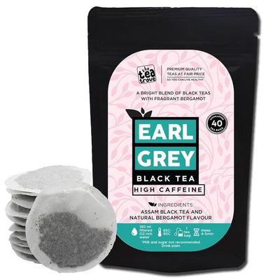 The Tea Trove Earl Grey teekotid - 40 keskkonnasõbralikku Earl Grey musta teed uuesti suletavas kotis, loodusliku bergamoti maitsega segatud, 80g