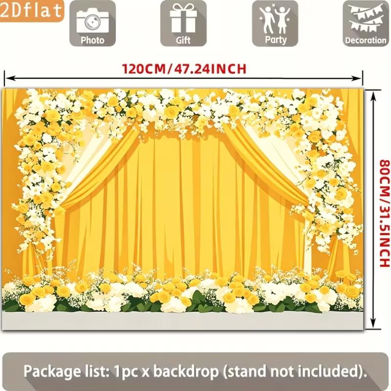 2D Floral Arch Backdrop Yellow Curtain Photo Booth Background