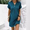 2024 V-Ausschnitt Einfarbiges Knopfkleid: Bequeme, lässige europäische & amerikanische Damenmode