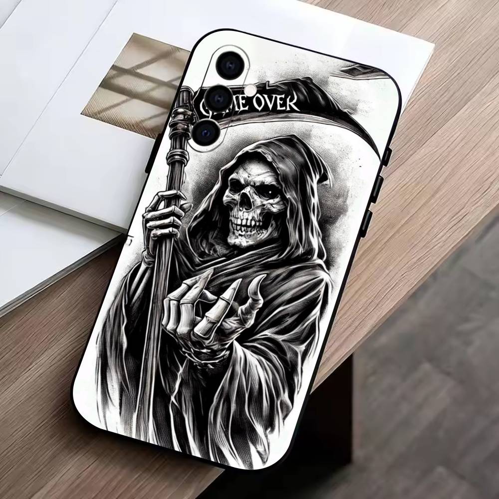 

Reaper Skull Skeleton Gun-RSG Phone Case Black Silicone Soft For Samsung Galaxy A73,A72,A71,A70,A53,A52,A51 Samsung a21s