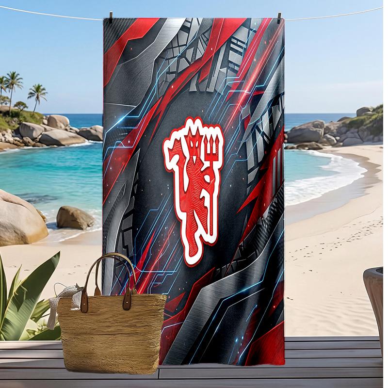 Asciugamano da Spiaggia Stampato Manchester United Asciugamano Morbido ad Asciugatura Rapida Coperta da Spiaggia Rettangolare Grande Portatile per Viaggi Piscina