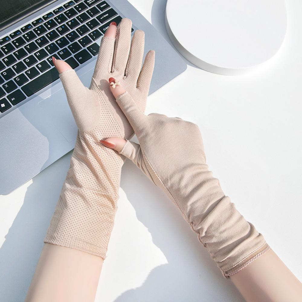 Lengthen Women Sunscreen Gloves Thin Summer Driving Mittens Sun Protection Riding Gloves  Ladies