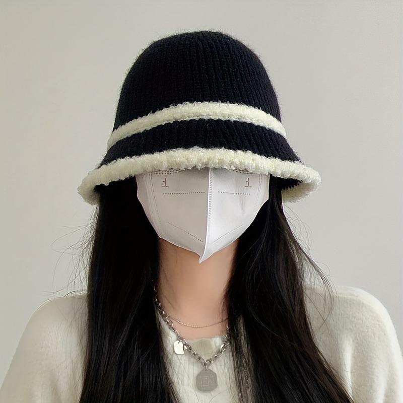 Temperament women Knitted Bucket Hat Breathable Basin Cap Solid Color Hollow Out Woven Fisherman Hat Vacation Soft Fabric Hat, Headwear Accessory