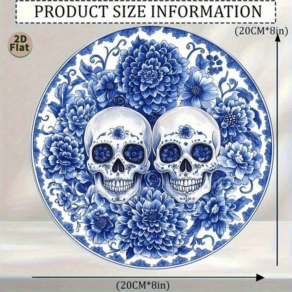 

Skull Blue White Corrugated Metal Poster Wall Art Halloween Decorative Panel