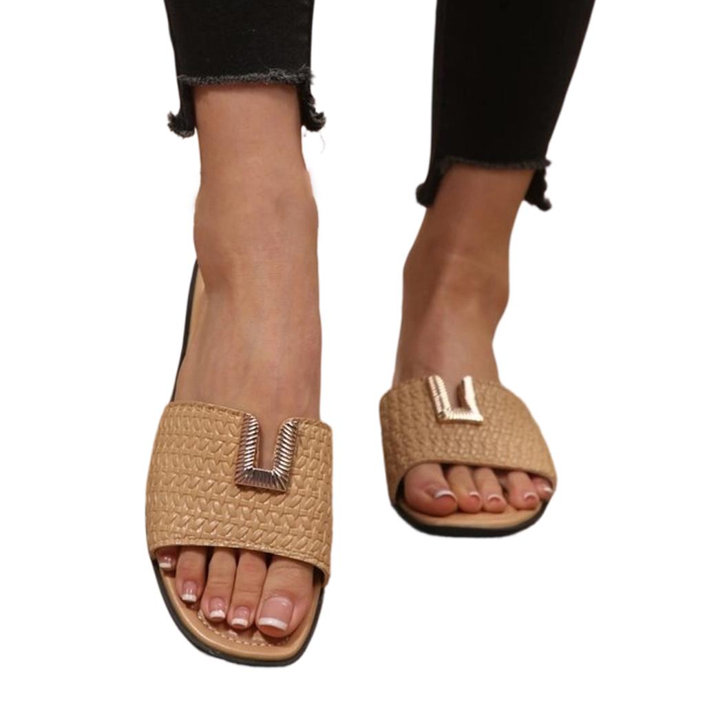 Women's Flat Slide Sandals Textured Upper Open Toe Slip On Casual Footwear for Everyday Wear Summer Beach Poolside