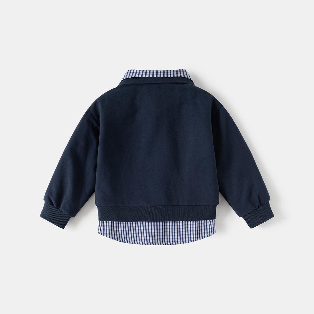 Boys Fashion Fake Two-piece Sweater Spring and Autumn Children's Shirt Collar Splicing Top Children's Casual Sweater Tide