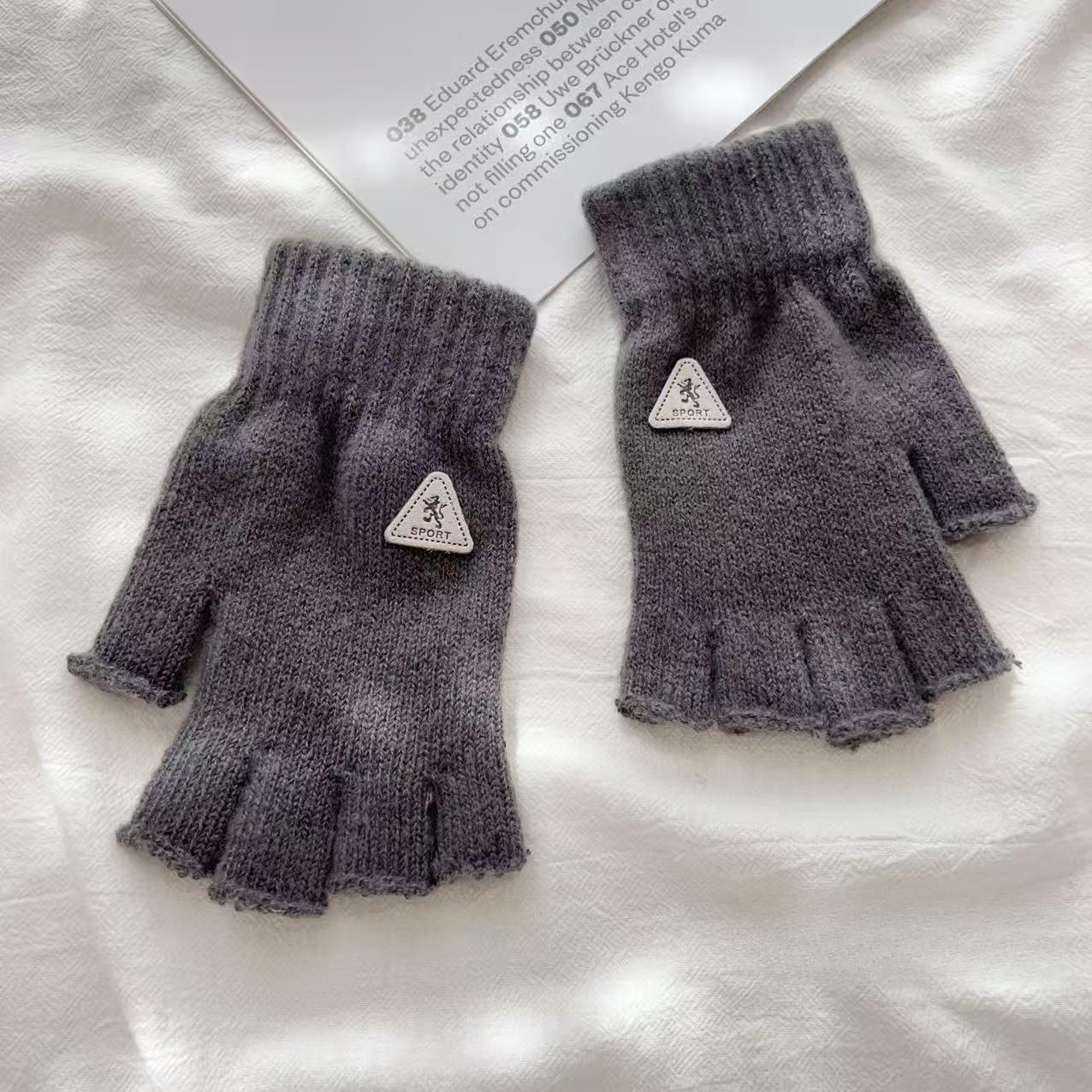 

Autumn and Winter Half Finger Gloves Outdoor Adult Cycling Non Slip Gloves Knitted Wool Cold Proof Touch Screen Fingerless Gloves one size