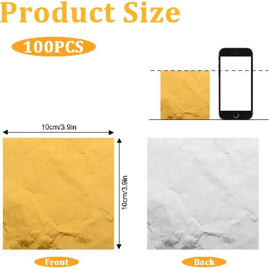 100 Pcs Gold Candy Wrappers Foil 4" x 4" Square Chocolate Wrappers, Aluminum Foil Candy Wrappers for Homemade Candy, Individual Chocolate Packaging