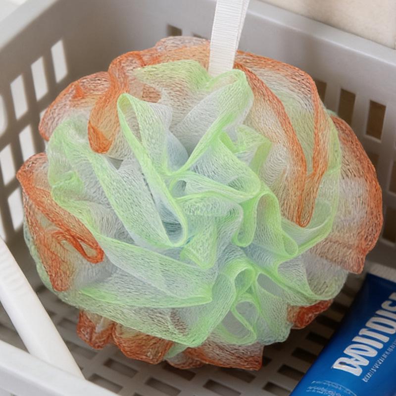 Vierfarbiger großer Badeschwamm - Langlebige, nicht zerfallende, superweiche schäumende Peeling-Kugel orange/grün