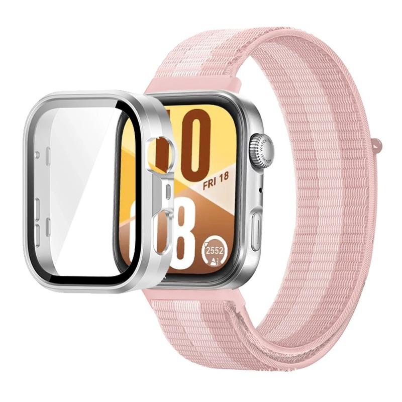 Pasek Nylonowy+Etui PC do Huawei Watch Fit 3/4/4 Pro Chroniące przed Upadkiem+Wygodna Oddychająca Opaska na Nadgarstek Correa