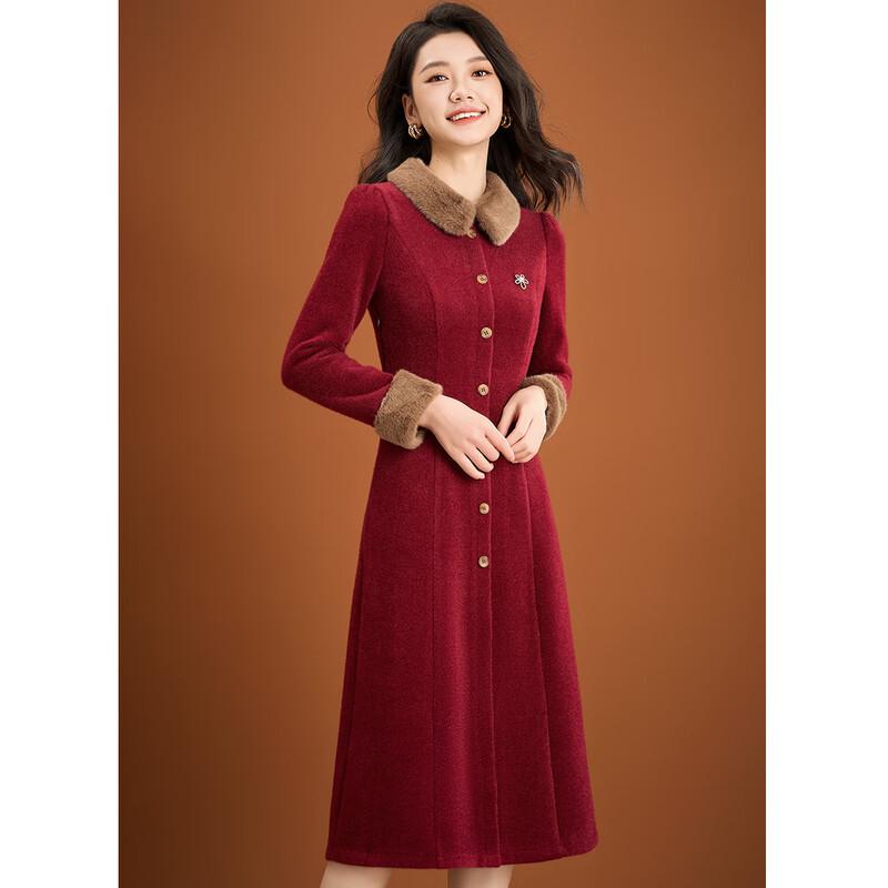 Elegant Fur Collar Patchwork Long Dress
