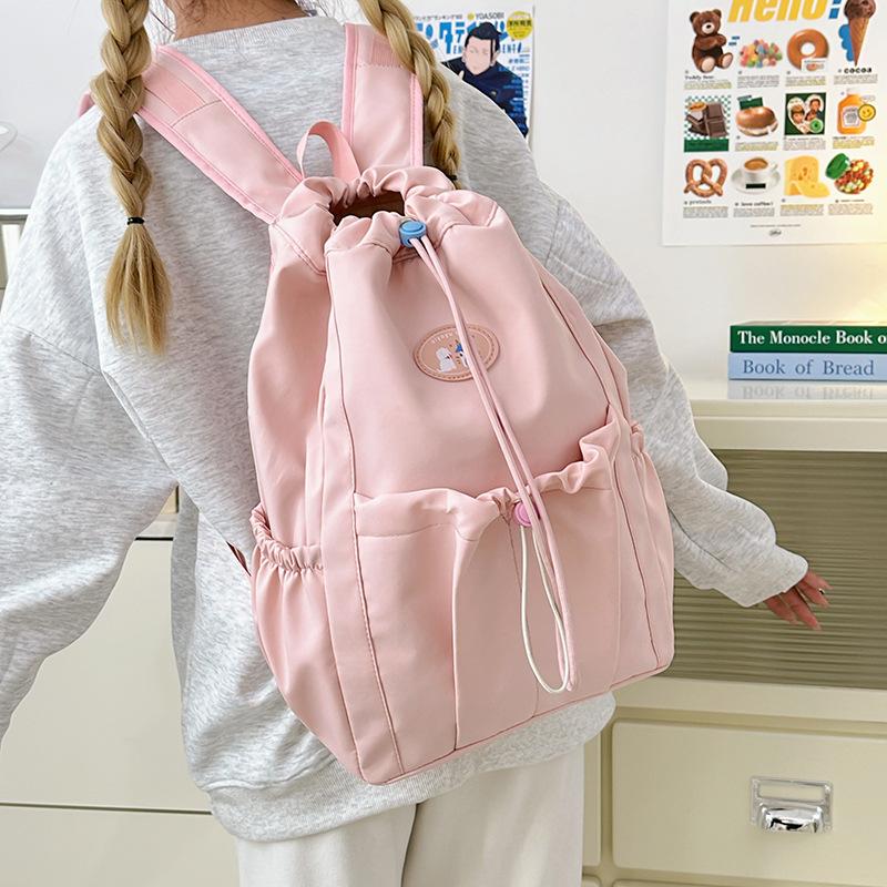 Niche Ins Fresh Solid Color Backpack Cute Female Student Large Capacity Campus Class Backpack Simple Casual Bag