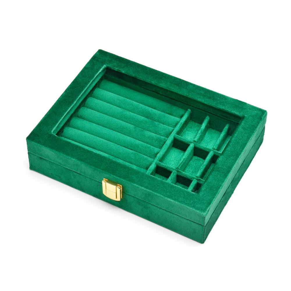 Rectangle Luxury Velvet Jewelry Box Clear Acrylic Top Multi Compartment Ring Earrings Necklace Jewelry Organizer Box Custom Logo