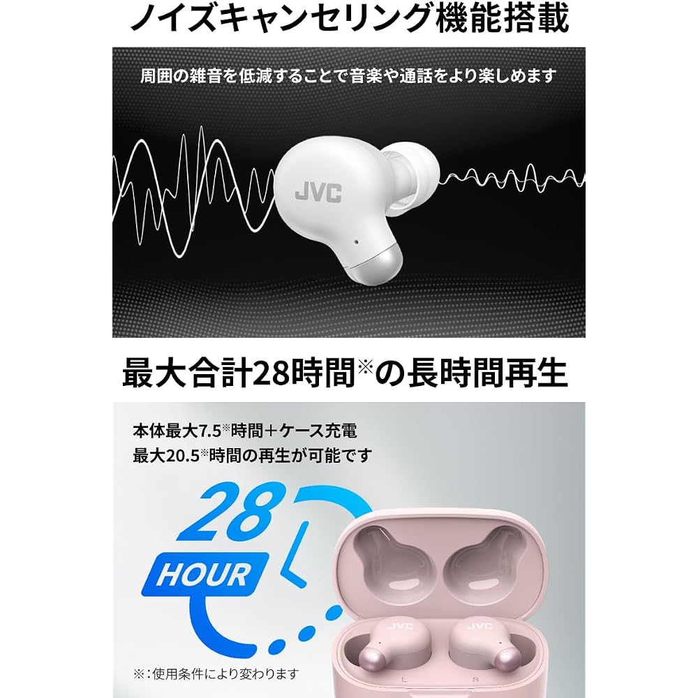 JVC Kenwood JVC HA-Z251T-G Wireless Earphones, Bluetooth Ver 5.3, Noise Cancelling, Ambient Sound Passthrough, Built-in Microphone, Up to 28 Hours Pla
