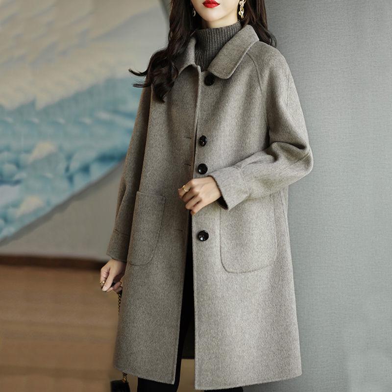 Women's 2025 Autumn/Winter Woolen Coat - Small, Thick, Korean Style, Loose Fit, Mid-Length