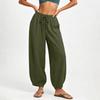 Women's Color Elastic Waist Drawstring Pants with Pockets, Casual Pants