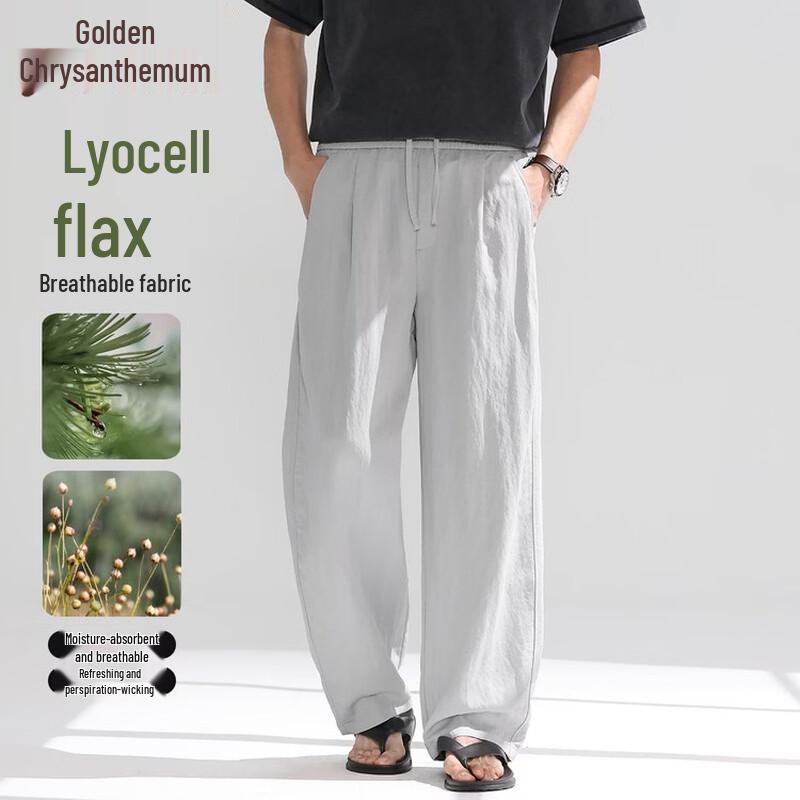 Men s Tencel Linen Blend Straight Leg Casual Pants 3XL