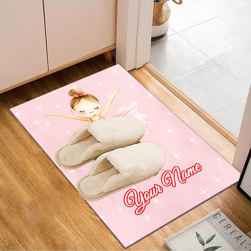 1PC Custom Name Ballerina Pink Theme Floor Mat Ideal for Living Room, Game Rooms, Office, Bedroom,Floor Mat Playful Design