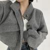 Giacca da Donna Autunno e Inverno Sezione Corta Collo Alto Stile Pigro Larga in Tweed Colore Unico Giacca Casual