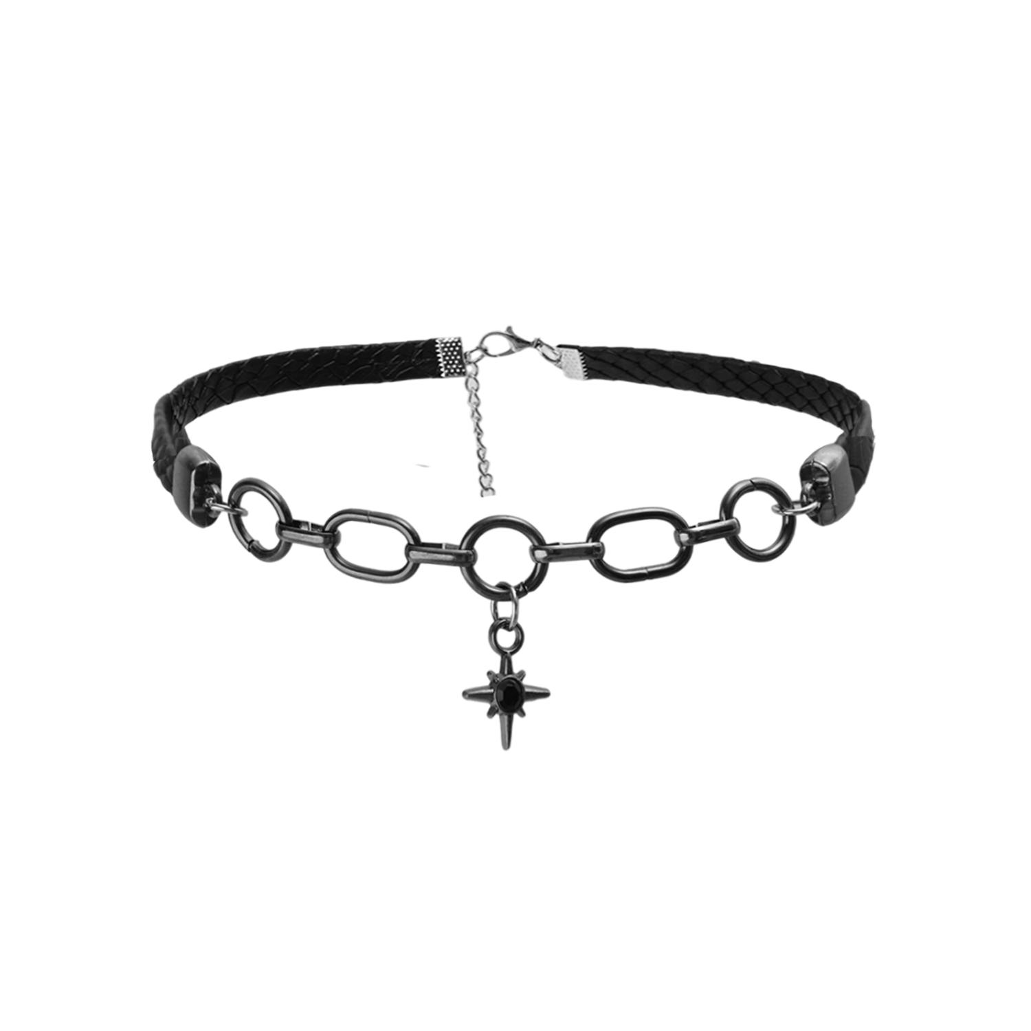 

Y2K Trendy Black Star Pendant Necklace for Women Leather Chokers Charms Zircon Rhinestone Vintage Punk Cool Choker Jewelry Gifts чёрный