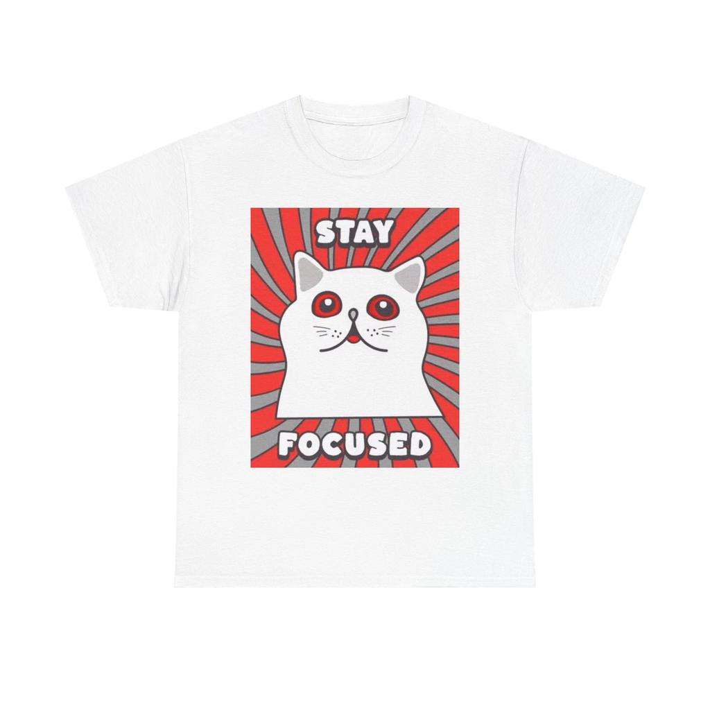 Men's and Women's T-shirts Stay Focused Trippy Cat Graphic Funny Jokes Humor Kitten Unisex Heavy Cotton Tee