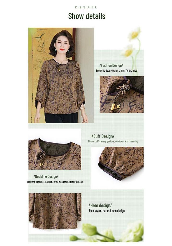 New 2026 Spring/Summer Printed Seven-Sleeve Top for Middle-Aged & Elderly Women