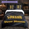 Boston Bruins Customized Name Text Bedding Set, 1 Duvet Cover & 2 Pillowcases Personalized Bedroom Gift
