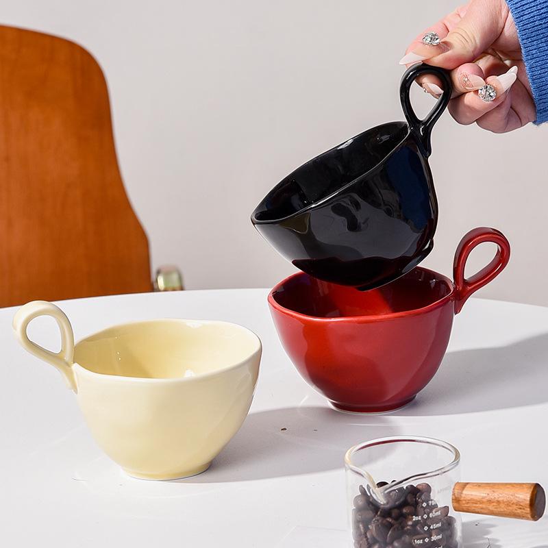 Minimalistischer Henkel Kaffeetasse Latte Haferflocken Frühstückstasse Einfarbig Tasse Kurz Dick Mündung Groß Nordische Tasse Keramik
