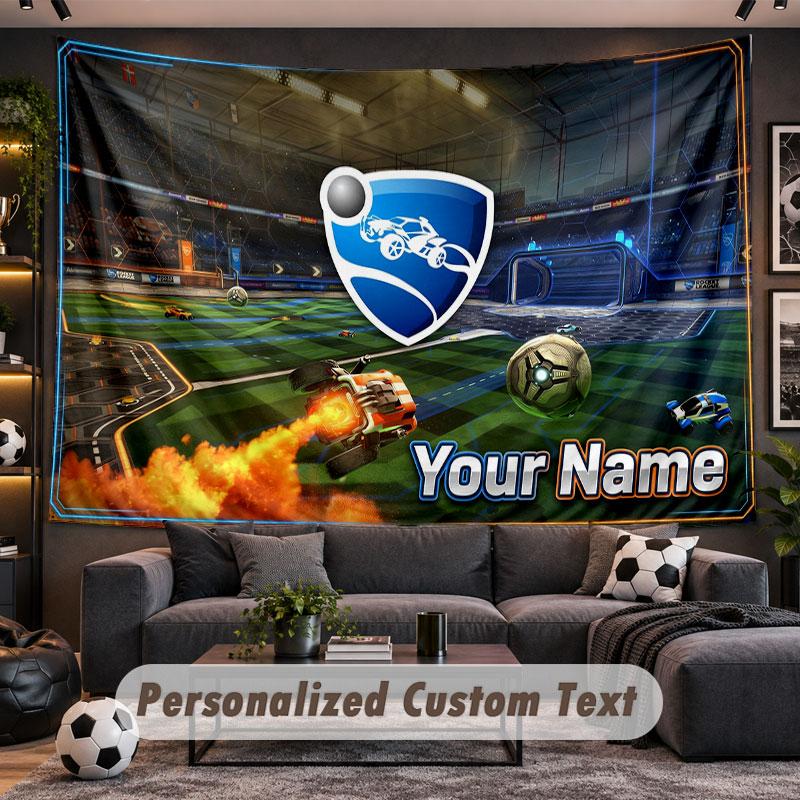 Wall Hanging Tapestry Custom NameRocket League Pattern Personalized Printed Fabric Wall Decor