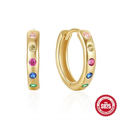 Simple S925 Sterling Silver Classic Daily Wear Diamond-Set Irregular Color Earrings Earrings