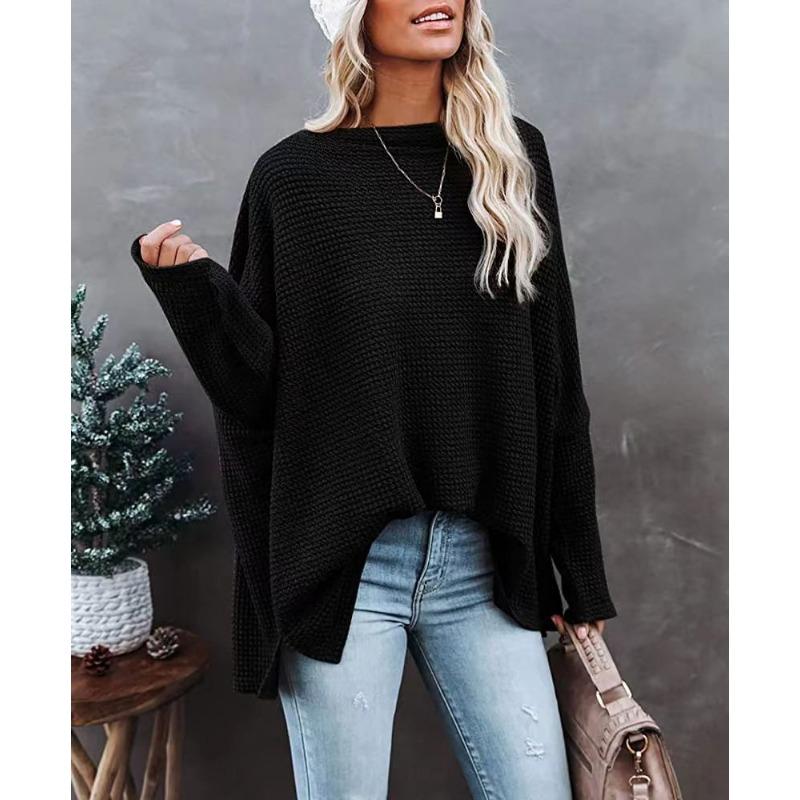 Spring Autumn Women T-shirt Casual Off Shoulder Long Sleeve Waffle Knit Pullover Sweater Pullovers Tops