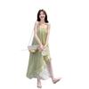 Green Mori floral suspender dress women's summer new French seaside vacation chiffon irregular long dress