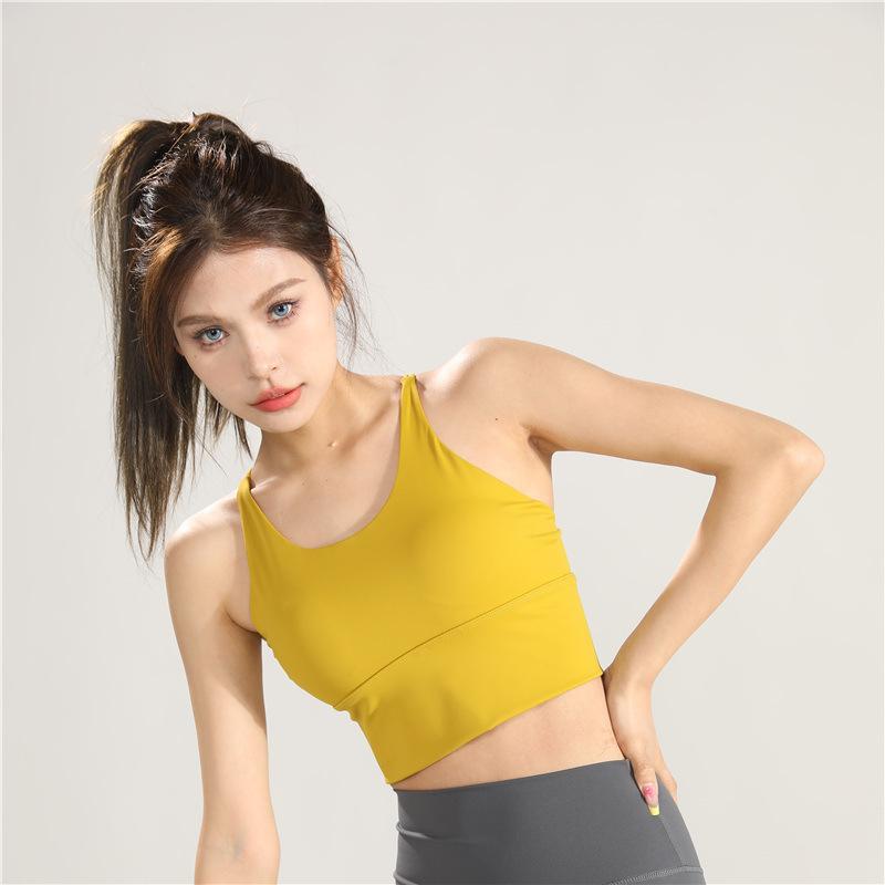 

Женский бюстгальтер для йоги с полной чашкой без косточек, спортивный бюстгальтер с перекрестной спиной, противоударный бюстгальтер без косточек, сексуальное дышащее быстросохнущее нижнее белье для фитнеса S жёлтый