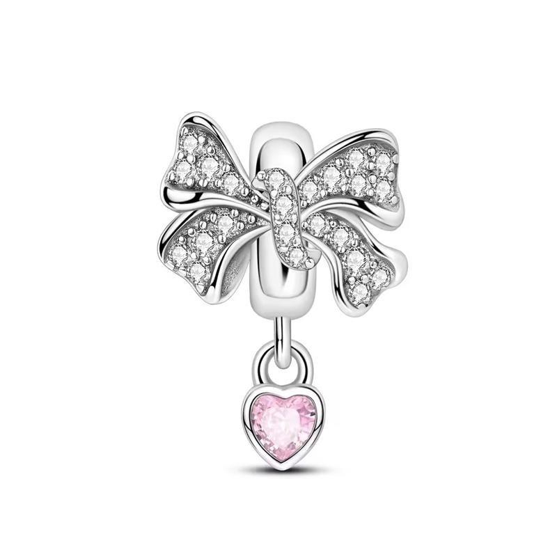 New Copper Shining Colorful Zircon Love Bow Fitting Charm Pendant Fit For Original Bracelet Diy Girls' Jewelry Love Gift