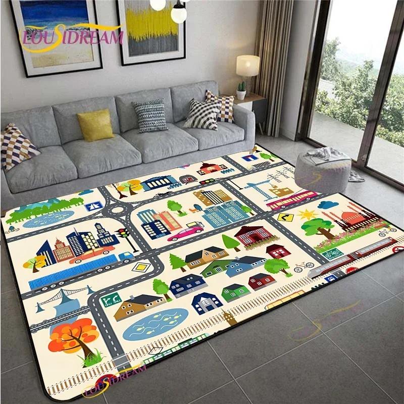 Alfombra Road Traffic Rout Map Carpet Living Room Sofa Coffee Table Bedroom Rugs Kitchen Kid Play Anti-slip Floor Mat Home Decor