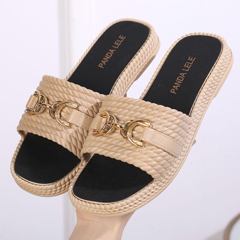 New Women's Thick Anti Slip Cold Slippers Summer Internet Celebrity Home and Outdoor Wear One Line Drag