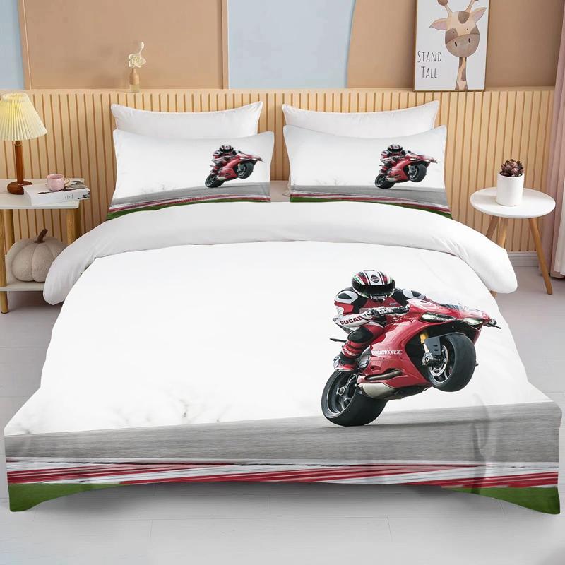 

3D Motorcycle Bedding Set Print Cars Duvet Cover With Pillowcase Motocross Bedspread Boys Kids Bed Set King Size Home Textiles EU single(135x200cm)