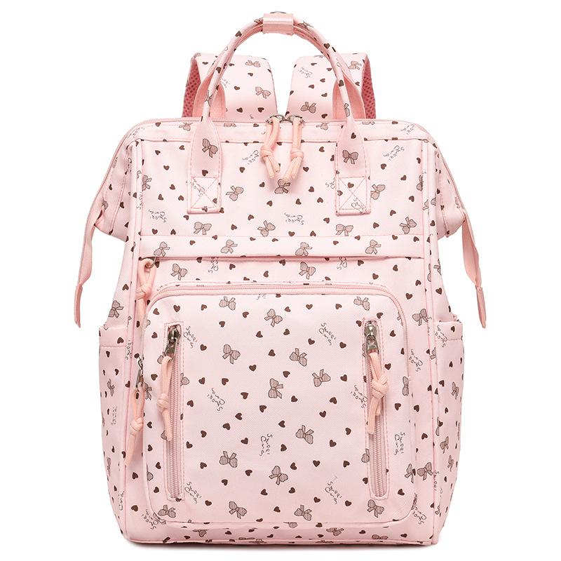 Schoolbag Internet Celebrity Floral Bow Mommy Bag Large Capacity Shoulder Backpack Carry Out Walking Baby Maternity Storage Backpack