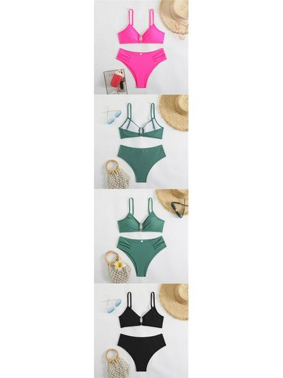 2025 Bikini z krzyżującymi się ramiączkami, wycięciami, w jednolitym kolorze: Seksowny Kostium Kąpielowy Push-Up Bez Pleców