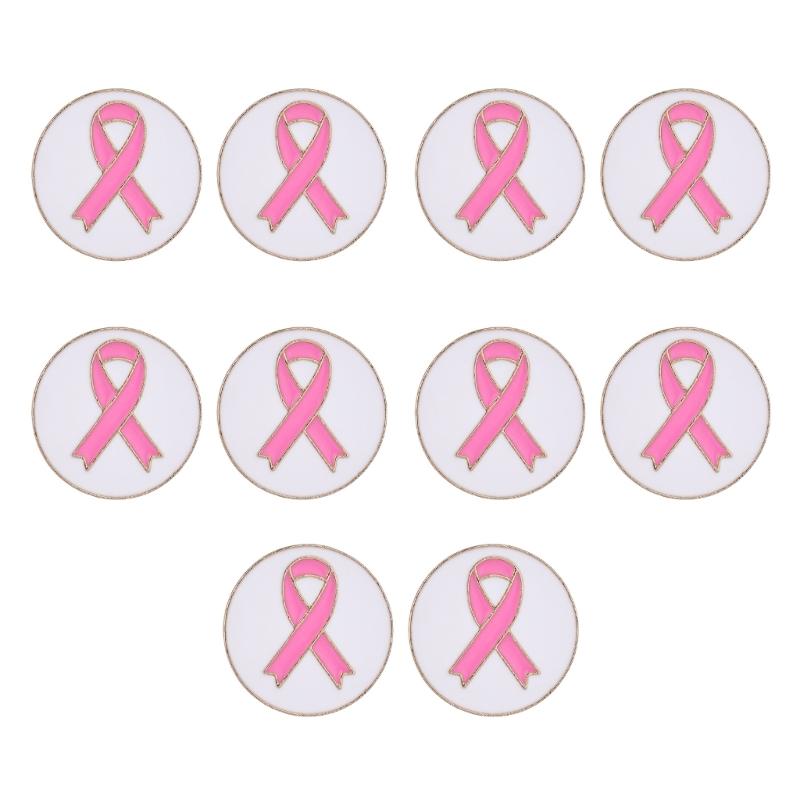10Pcs Cancer Awareness Brooch with Back Clasp Pink Metal Ribbon Pins Awareness Lapel Pin for Clothing Dress Jackets Hat 1