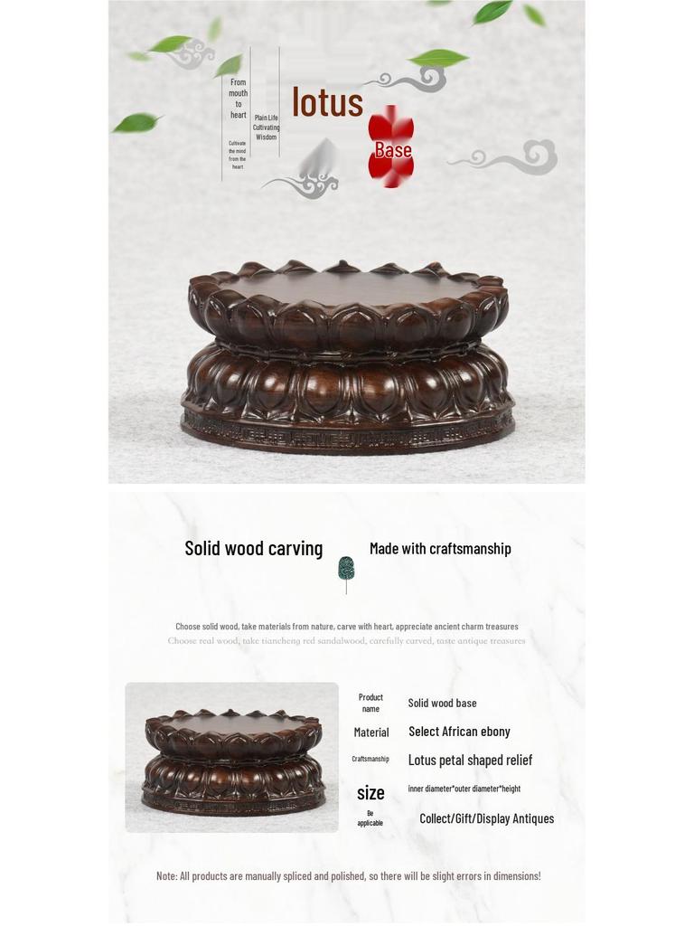 Ebenholz Guanyin Bodhisattva Lotus Sockel, Massivholz geschnitzter runder Opfertablettständer