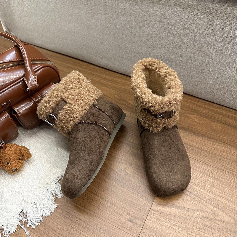 

Women s Short-Pile Fleece-Lined Winter Boots with Warm Fleece Lining, Integrated Fur Trim, Slip-Resistant Soles, Casual Sporty Cotton Boots 40 темно-коричневого